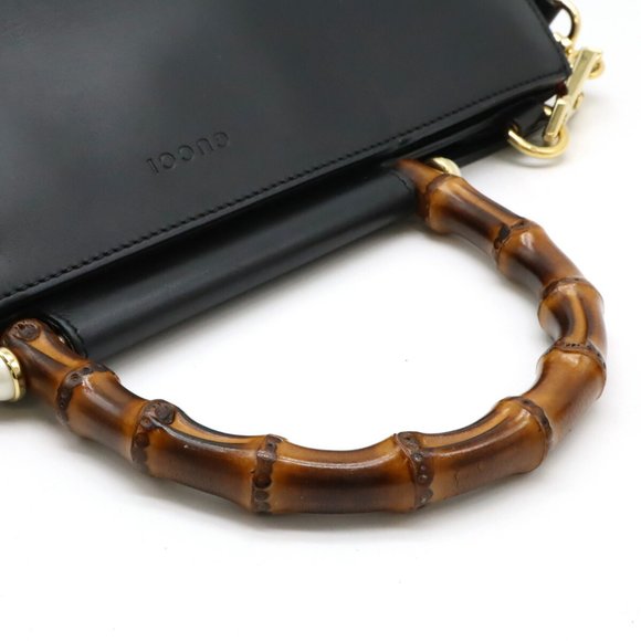 GUCCI Black Pearl Leather Bamboo Shoulder Bag - Picture 5 of 10